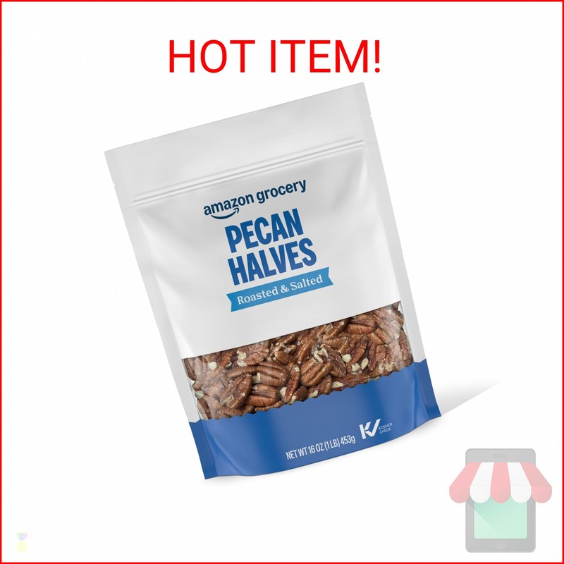 Amazon Grocery, Pecan Halves, Roasted & Salted, 16 Oz (Previously Happy Belly, P