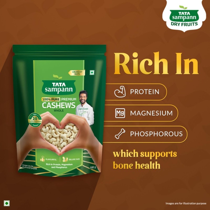 Tata Sampann Pure Cashews 500g | Whole Kaju Nuts | High Protein & Magnesium Rich gallery