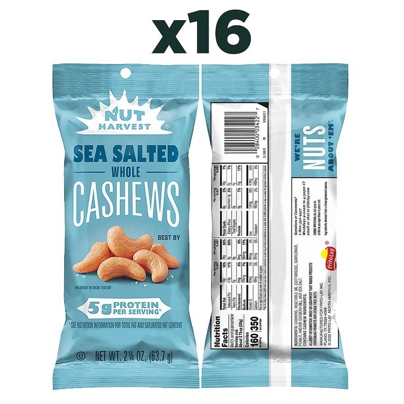Sea Salted Whole Cashews 2.25 Ounce Pack of 16 Fresh Healthy Snack Natural Nuts gallery