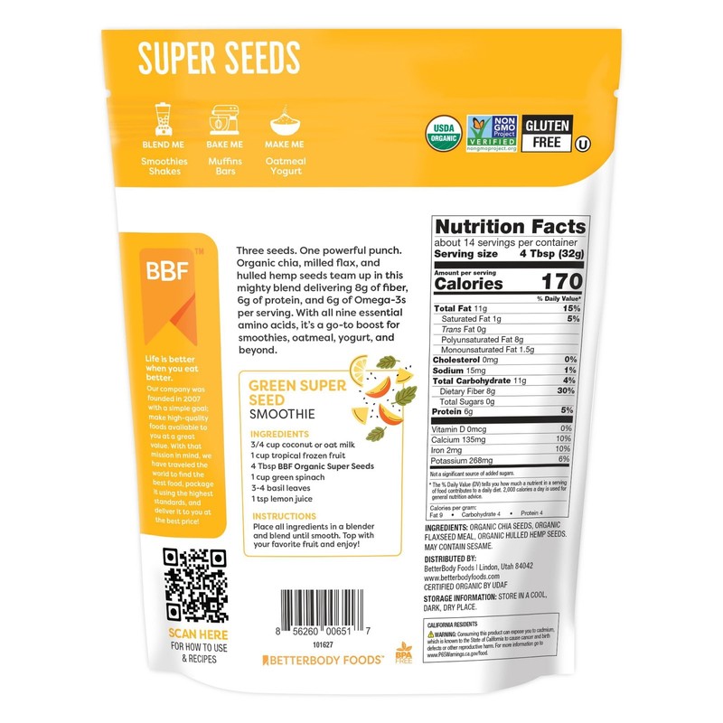 Organic Super Seeds, Chia Seeds, Flaxseed Meal, and Hemp Seeds, 16 oz gallery