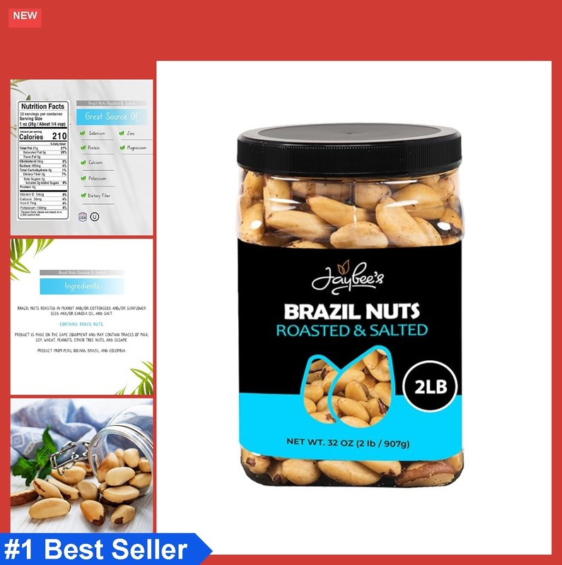 Brazil Nuts Roasted Salted 32 Ounce Jar Vegan Keto Paleo Snack Bulk