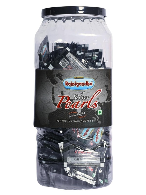 Rajnigandha Silver Pearls Saffron Flavoured Cardamom Seeds 200 Pieces Jar