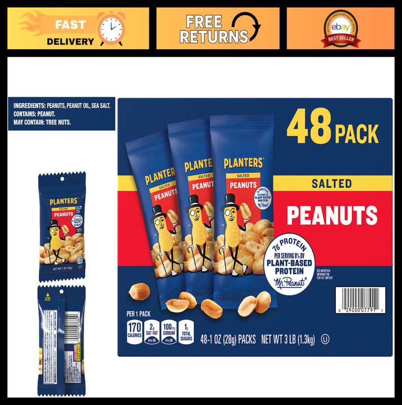 Salted Peanuts – 48 Individual 1oz Packs, Perfect Snack for Parties & On-the-Go