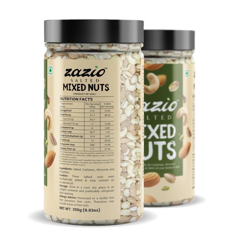 Zazio Salted Mixed Nuts 2x250g | Premium USA Almonds, Cashews & Pistachios gallery