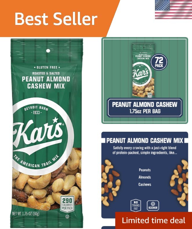 Kar’s 72 Bulk Mixed Nuts Snack Packs: Gluten-Free Peanut Almond Cashew, 1.75 oz