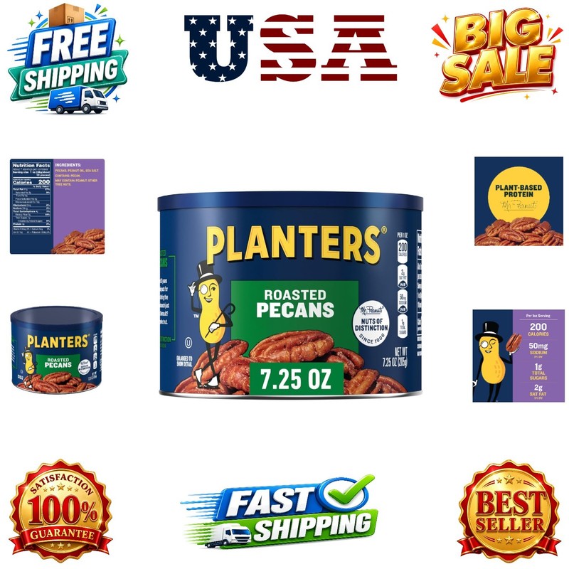 Roasted Pecan Nuts, Baking Nuts, Plant-Based Protein, 7.25 oz Canister