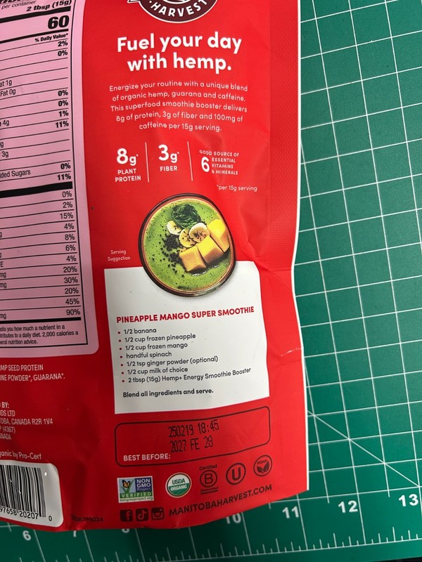 2-pack LOT Manitoba Harvest Hemp+ Energy Caffeine Guarana Powder Smoothie 7OZ gallery