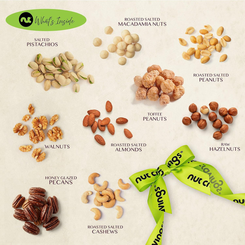 NUT CRAVINGS - Mixed Nuts Gift Basket in White Gold Box (9 Assortments) Treats f gallery