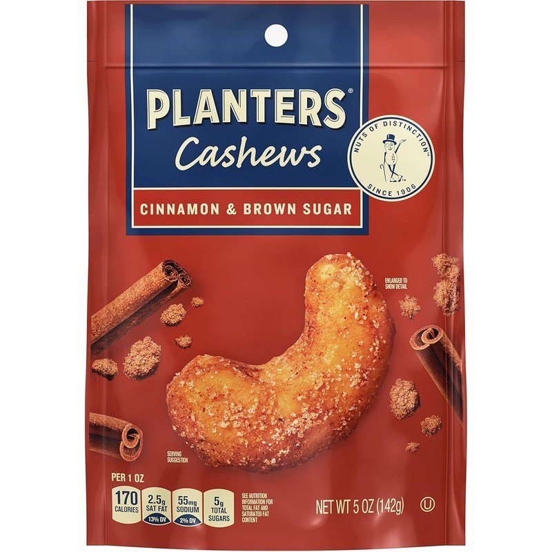 PLANTERS Cashews Cinnamon & Brown Sugar – Trail Mix Snack Pack, 5 Oz Bag