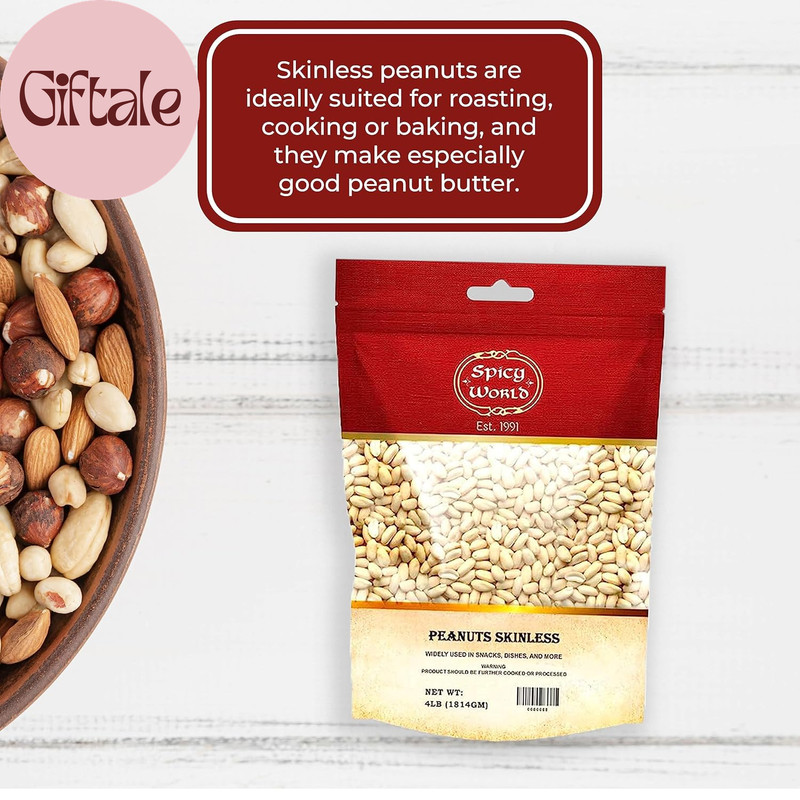 Skinless Peanuts, Blanched Raw Peanuts (Uncooked, Unsalted) 4 Pound (64Oz) ~ All gallery