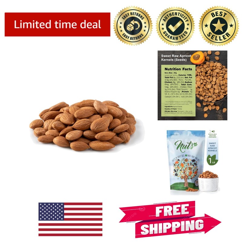 Nutritious 1 LB Sweet Raw Apricot Seeds – Resealable, Gluten-Free, Packed in USA