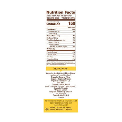 Organic Seed Flour Crackers Garlic And Herb 4.25 Oz (Case Of 6) By Simple Mills gallery