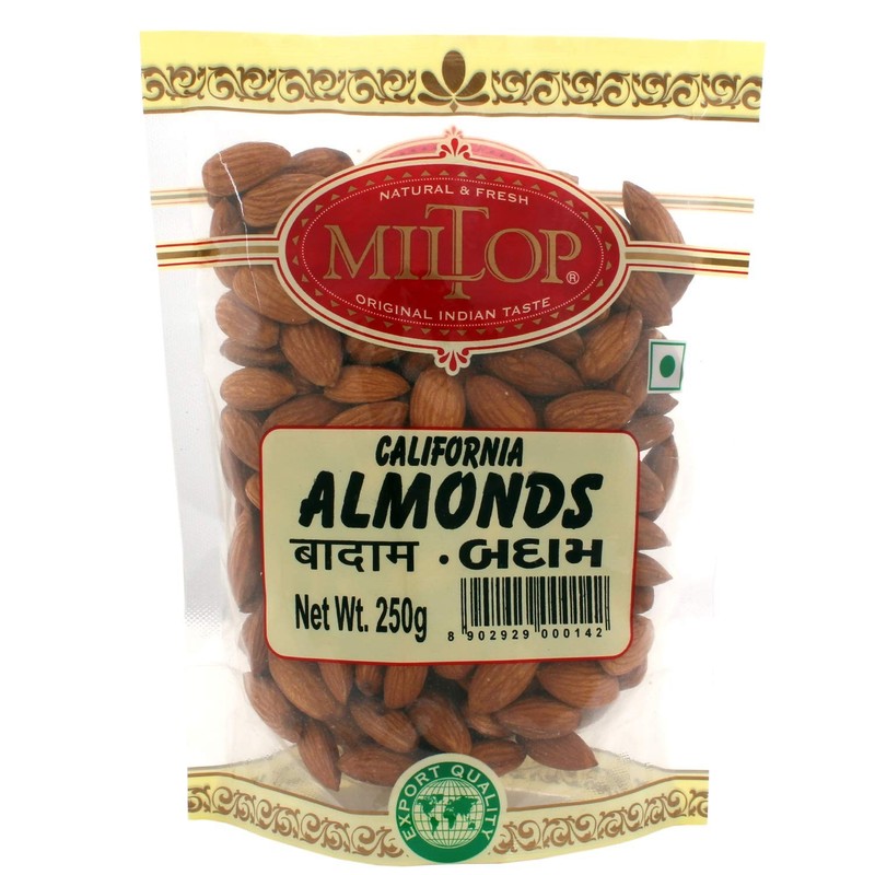 Miltop Raw California Almonds 250g |Premium Badam Giri High Fiber Immunity Boost