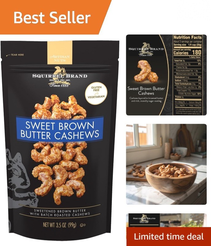 3.5 Oz of Sweet Brown Butter Cashews – Delightful Gluten Free Vegetarian Treat