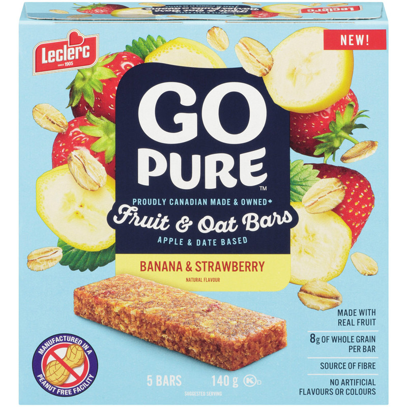 2-Pack Leclerc Go Pure Fruit and Oat Bars, Banana and Strawberry