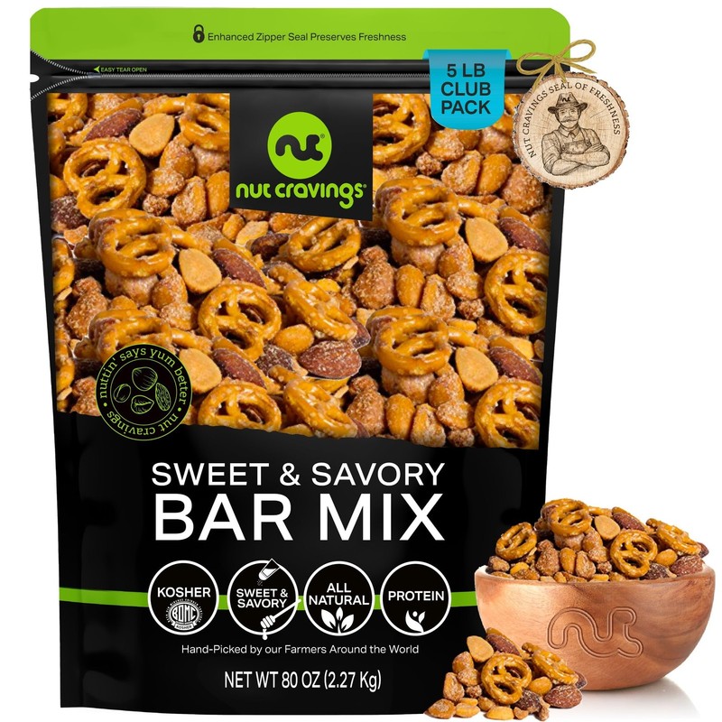 NUT CRAVINGS Party Bar Nut Mix, Sweet & Savory Pub Snack Smoked Almonds, Pr...