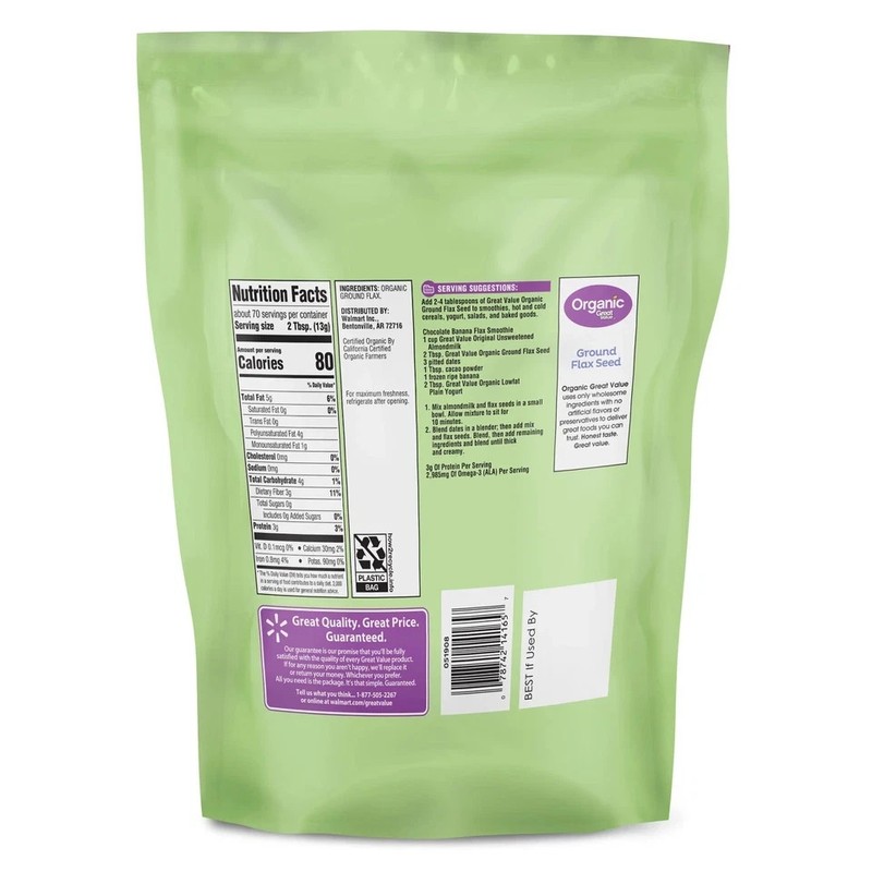 Great Value Organic Ground Flax Seed, 32 oz ,907g. gallery