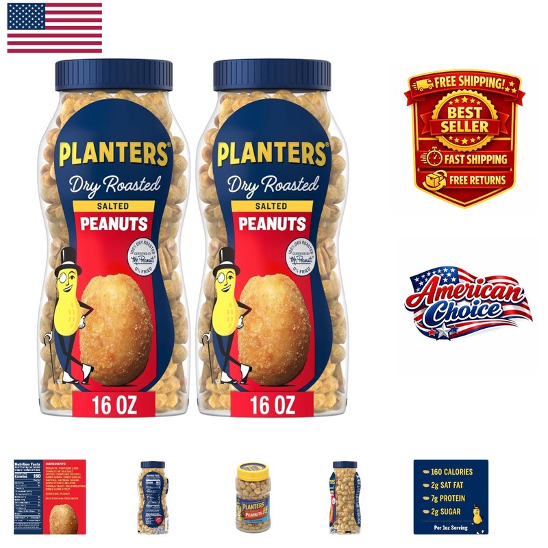 Irresistible 16oz Jar of Salted Peanuts – Perfect Plant-Based Party Snacks