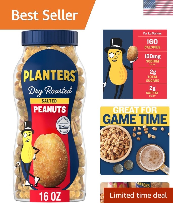 Gourmet Salted Peanuts – 16oz Jar of Crunchy Plant Protein Snacks for Adults