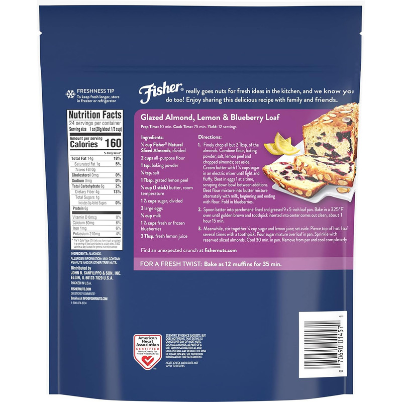 Fisher Unsalted Sliced Almonds 24Oz Resealable Bag, Raw Nuts Perfect for Cookin gallery