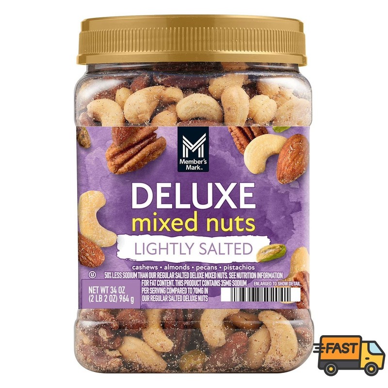 Member’s Mark Lightly Salted Deluxe Mixed Nuts, 34 oz. 1 ct Fast Shipping