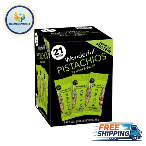 Wonderful Salted & Roasted Pistachios, No Shells, 0.75 oz., 21 pk. FREE SHIPPING
