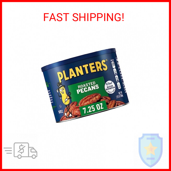 PLANTERS Roasted Pecan Nuts, Party Snacks, Plant-Based Protein, 7.25 Oz Canister