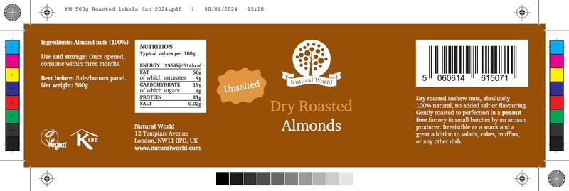 Nutural World Dry roasted Whole Almonds - Unsalted (500g) gallery