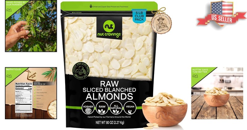 All-Natural Blanched Sliced Almonds - Fresh 5 LB Pack for Nutritious Snacking gallery