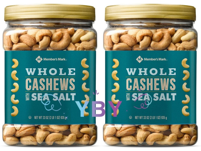 2 Packs Member’s Mark Roasted Whole Cashews with Sea Salt 33 oz Each Pack