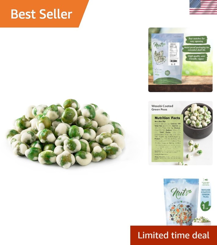 Wasabi Coated Green Peas - Crunchy, Spicy Snack in Resealable Bag (1 LB)