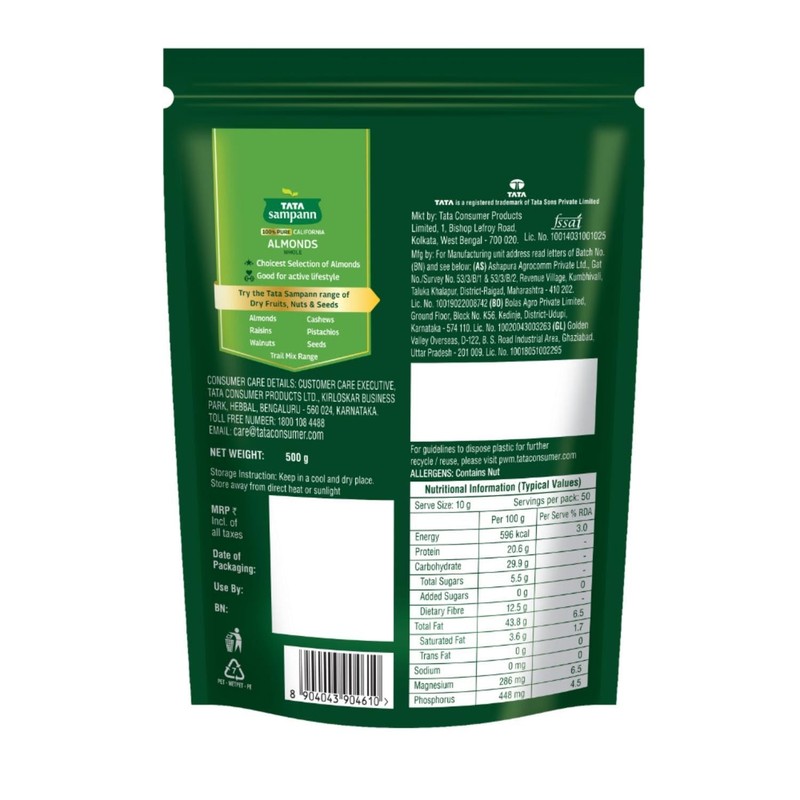 Tata Sampann Almonds 500g | California Badam Whole Rich Protein Fiber Magnesium gallery