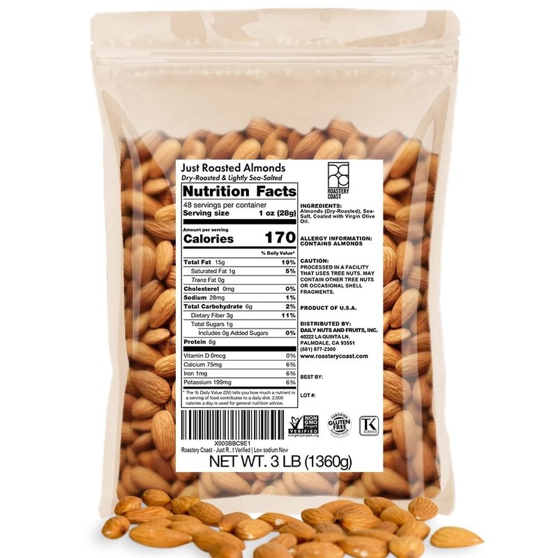 – Just Roasted Almonds | 3 LB Bulk Daily Nuts | Keto Snack | Lightly salted |…