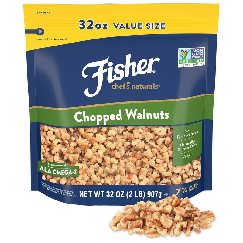 Fisher Chef’s Naturals Chopped Walnuts , 32 Ounces, Unsalted, Naturally Gluten
