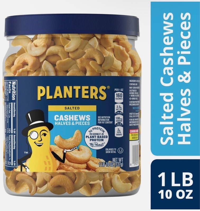 PLANTERS Salted Cashew Halves & Pieces 26oz Canister – Party Snack, Plant-Based