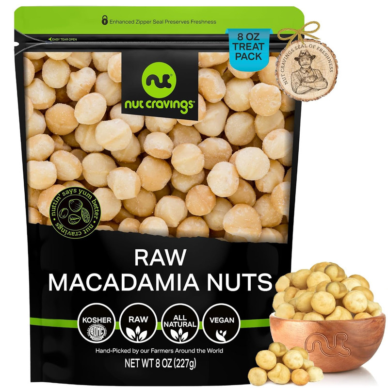 NUT CRAVINGS - Raw Macadamia Nuts, Unsalted, Shelled, (8Oz - 1 Pack) Bulk Nuts P