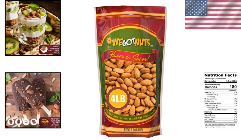 Wholesome Raw Almonds Bulk Pack - Jumbo 4 Pounds, Unsalted & Resealable gallery