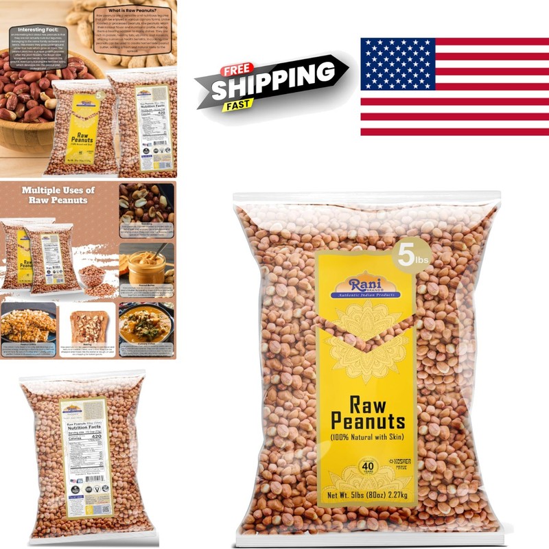 Uncooked Unsalted Peanuts 5 Pound Bulk Gluten Friendly Healthy Snack Option