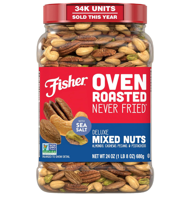 Fisher Oven Roasted Never Fried Deluxe Mixed Nuts, 24 Ounces (Pack of 1), Almond