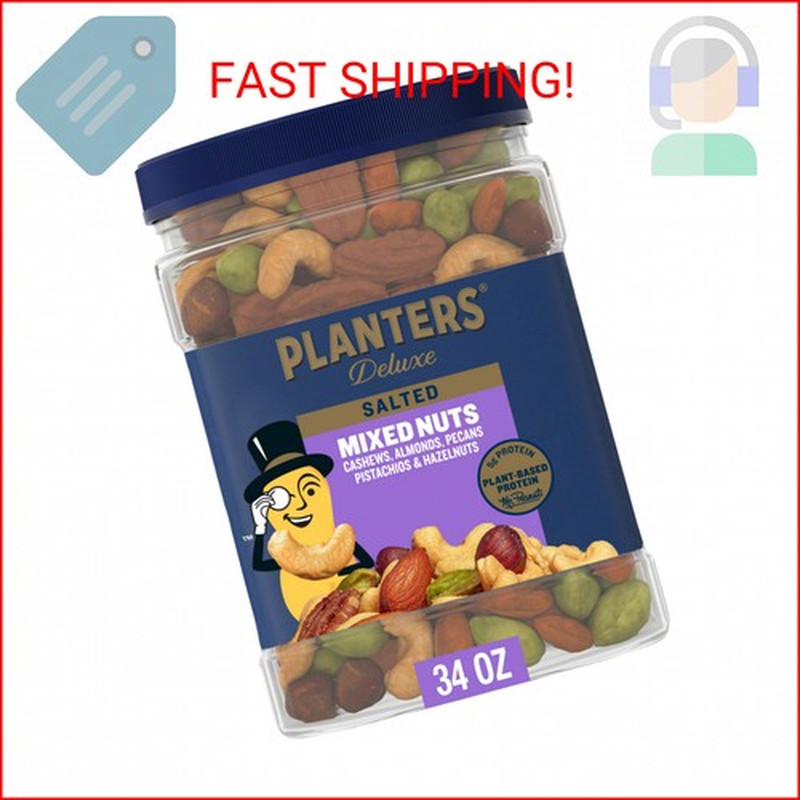 PLANTERS Deluxe Salted Mixed Nuts, Roasted Cashews, Almonds, Pecans, Pistachios,
