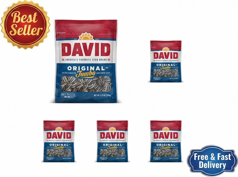 DAVID Roasted and Salted Original Jumbo Sunflower Seeds, 5.25 oz (Pack of 5)