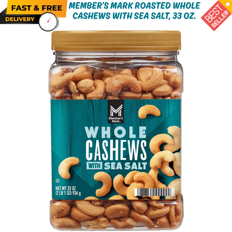 Member’s Mark Roasted Whole Cashews with Sea Salt, 33 oz. Jar Kosher Non-GMO NEW